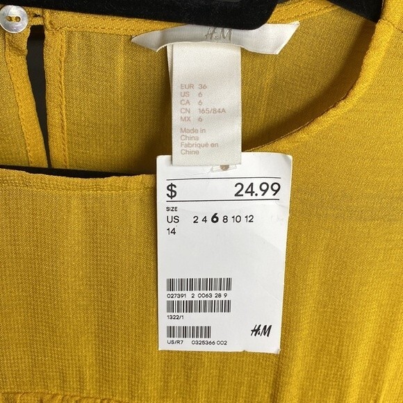 H&M Mustard Sheer Top Quarter Sleeve Tunic Shirt - Picture 3 of 6